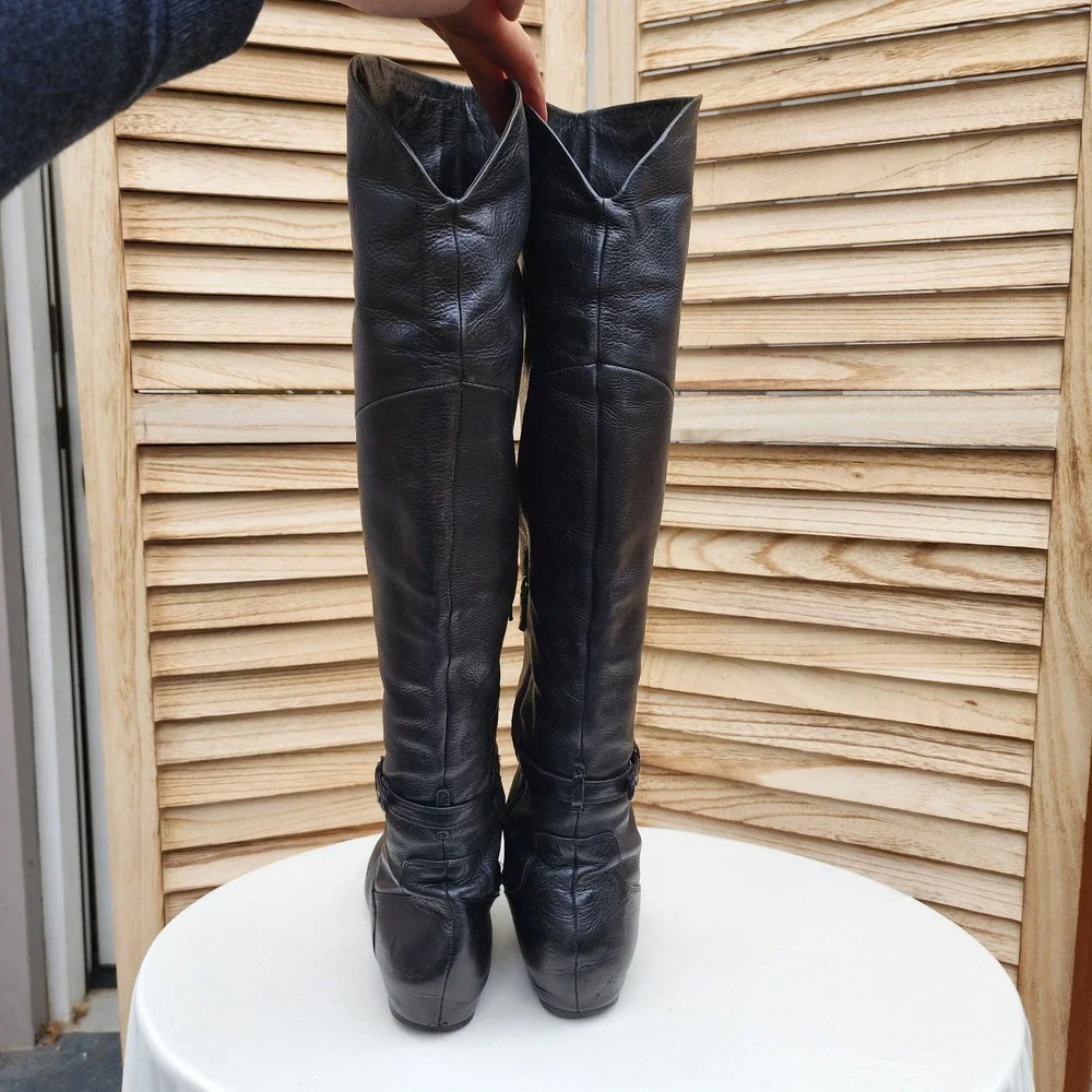 Via Spiga 8M Black Leather Over The Knee Flat Tall Boots Classic Minimalist Fall